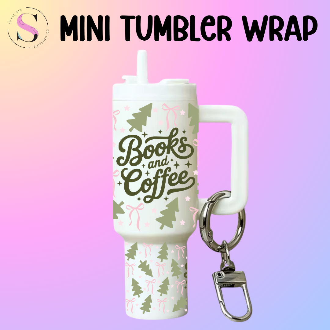 Mini Tumbler Top & Bottom Decal - Books & Coffee Trees