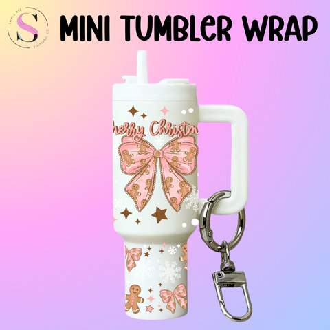 Mini Tumbler Top & Bottom Decal - Merry Christmas Pink Gingerbread Bow