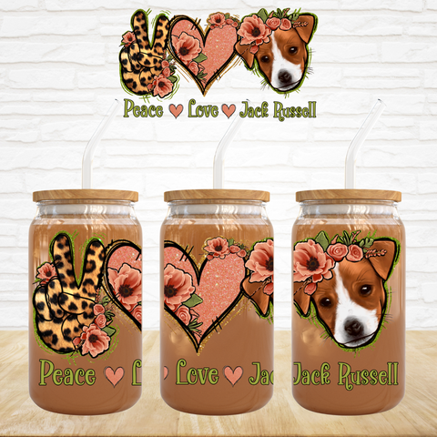 16oz UV DTF Wrap - Peace Love Jack Russell