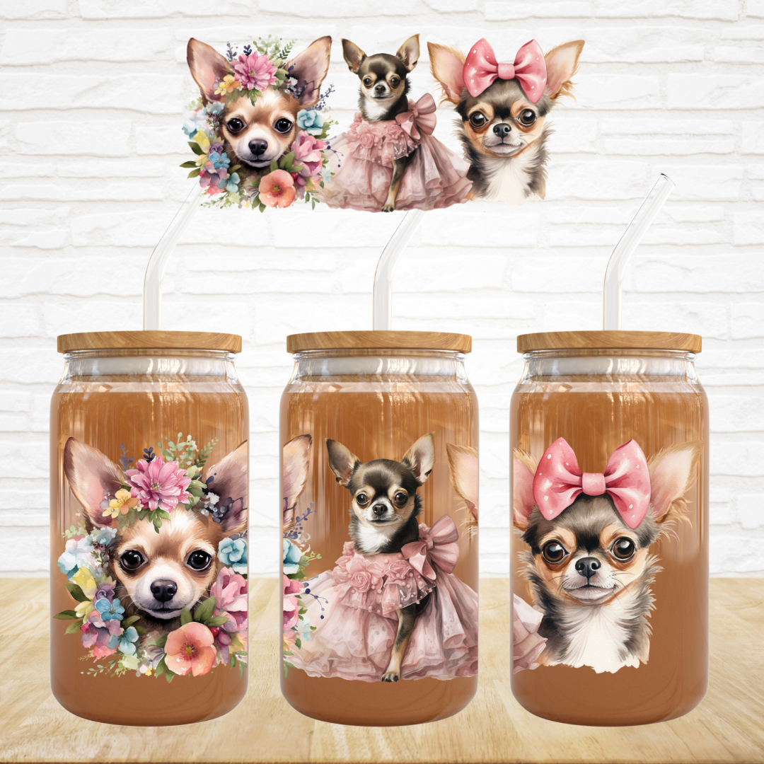 16oz UV DTF Wrap - Floral Chihuahua