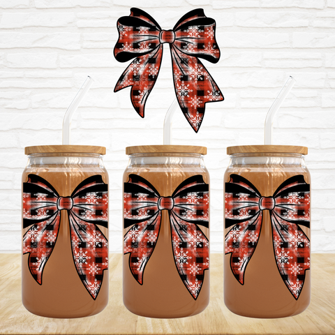 UV DTF Decal - Plaid Snowflake Bow