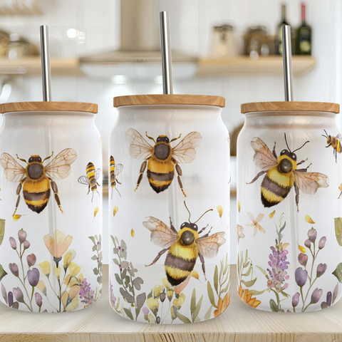 16oz UV DTF Wrap - Floral Honeybees