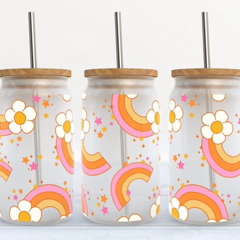 16oz UV DTF Wrap - Retro Daisy Rainbow