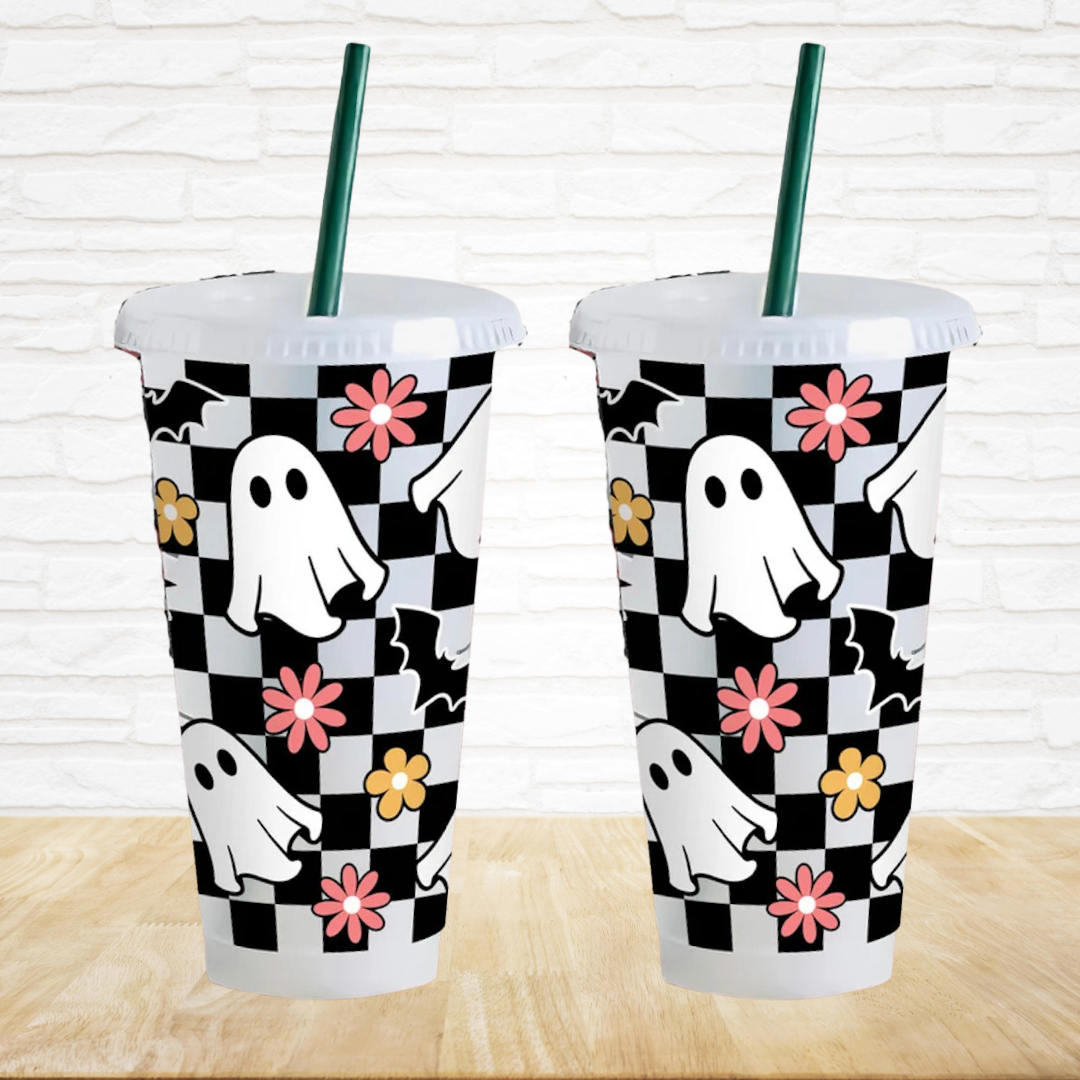 Checkered Ghost - 24oz UV DTF Decal