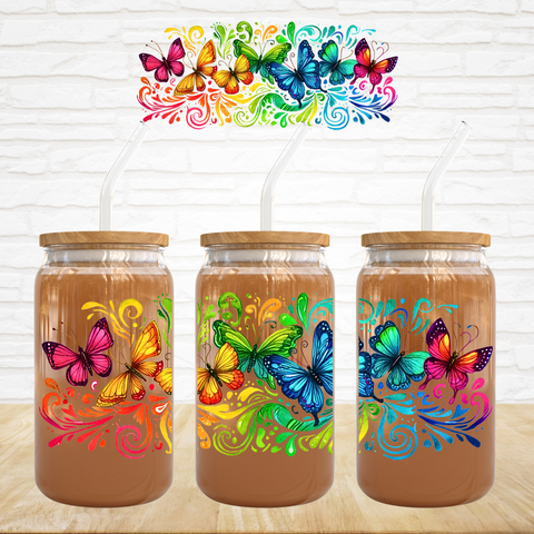 16oz UV DTF Wrap - Bright Swirl Butterflies