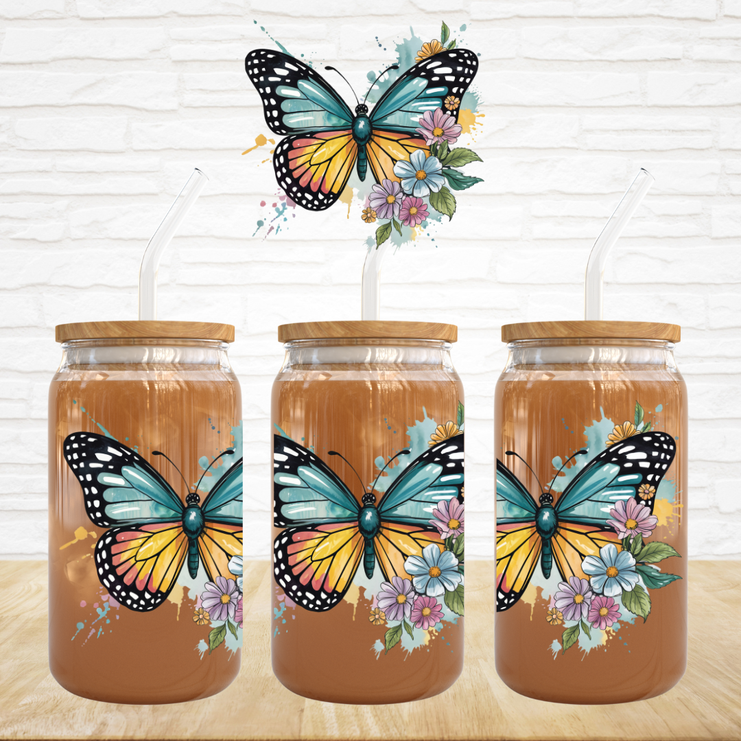 UV DTF Decal - Floral Butterfly Paint Splatter