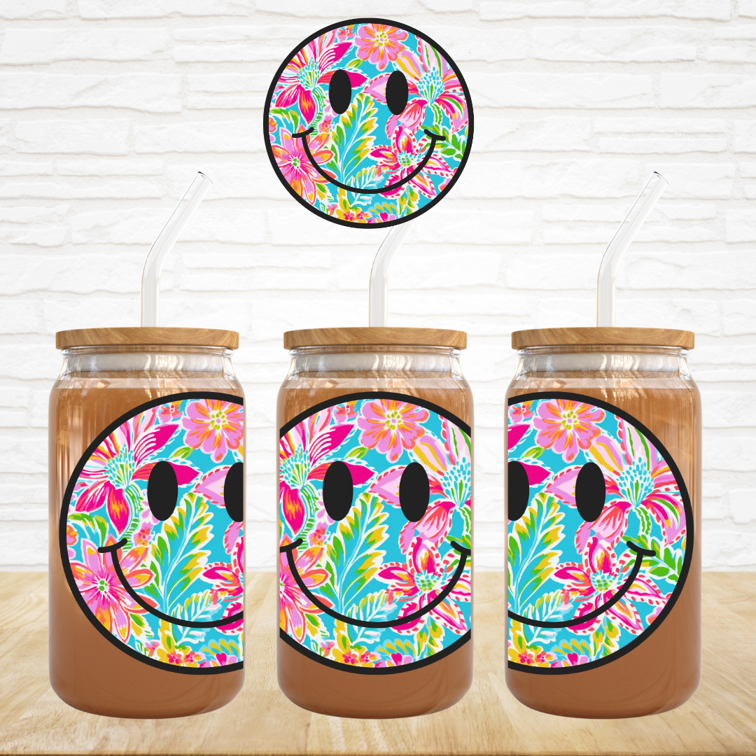 UV DTF Decal - Tropical Floral Smiley