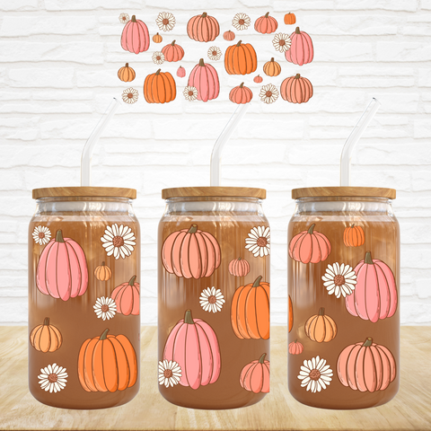 16oz UV DTF Wrap - Pink Orange Boho Pumpkins