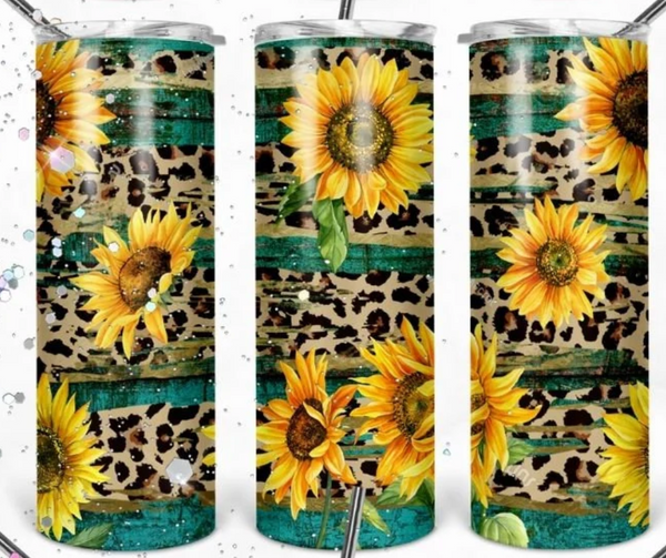 Cheetah Sunflowers - 1 Sublimation Wrap Only! 16oz Skinny Tumbler Sublimation Wrap