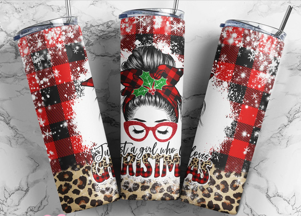 Just A Girl Who Loves Christmas Leopard - 1 Sublimation Wrap Only! 16oz Skinny Tumbler Sublimation Wrap