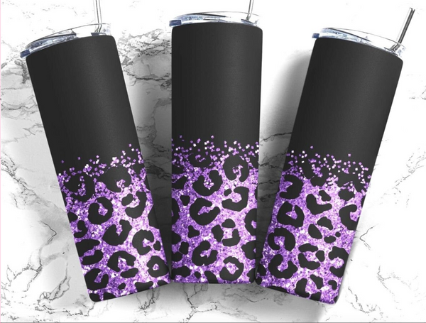 Matte Black and Purple Glitter Leopard - 1 Sublimation Wrap Only! 20oz Skinny Tumbler Sublimation Wrap