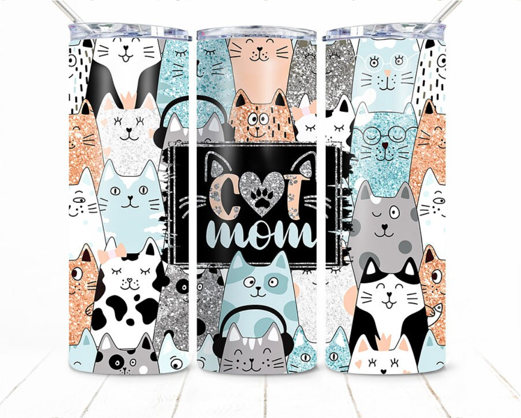 Cat Mom - 1 Sublimation Wrap Only! 16oz Skinny Tumbler Sublimation Wrap