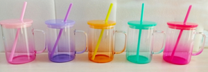 17oz Ombre Glass Mug with Lid and Straw - Sublimation Glass