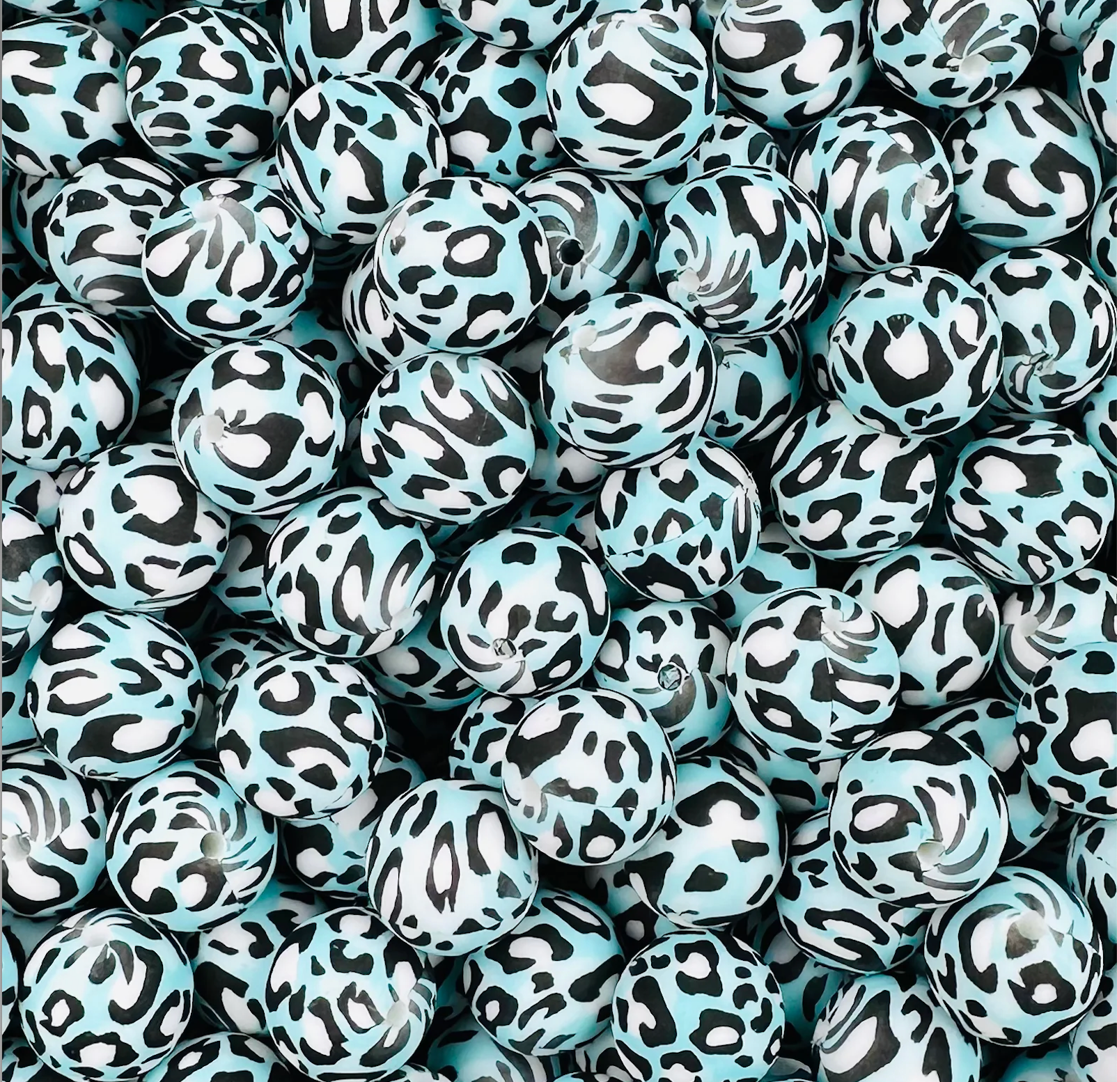 15mm Printed Silicone Bead - Teal Leopard Print