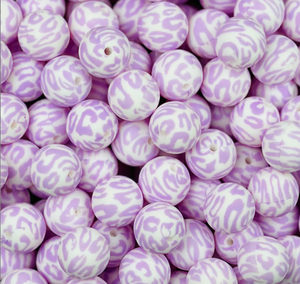 15mm Printed Silicone Bead - Purple Leopard