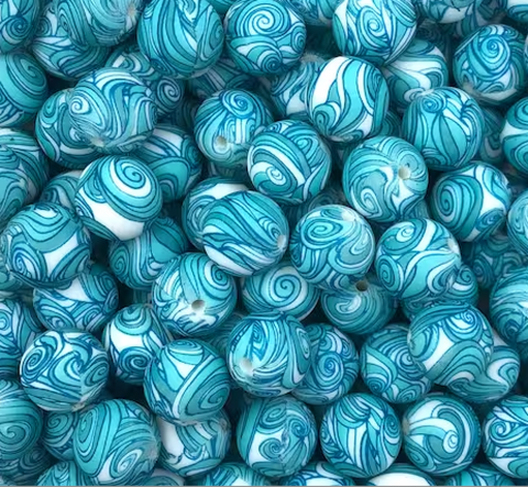 15mm Printed Silicone Bead - Van Gogh's Waves