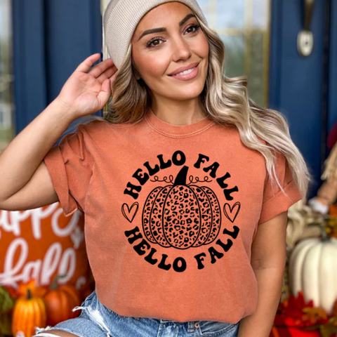 Hello Fall Cheetah Pumpkin - Screen Print Transfer