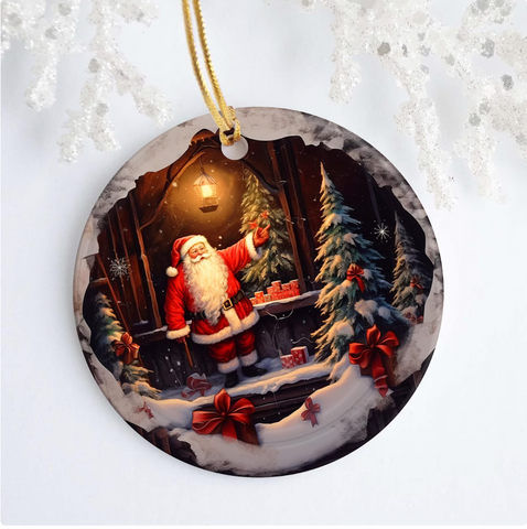 3" Ornament UV DTF Decal - Old Fashioned Santa