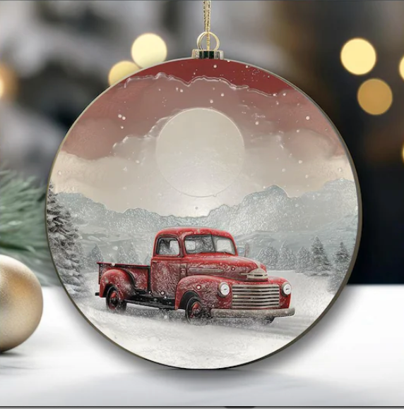 3" Ornament UV DTF Decal - Old Fashioned Red Truck