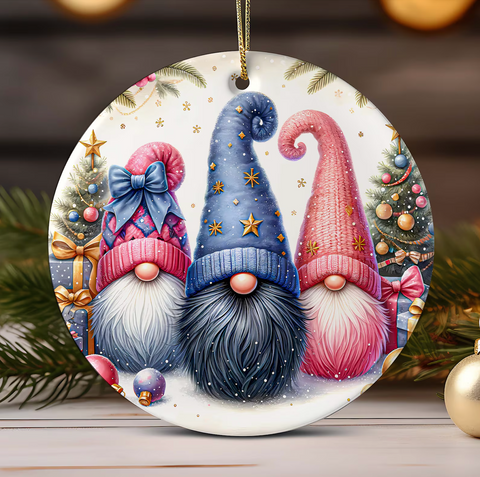 3" Ornament UV DTF Decal - Pink Grey Navy Gnomes