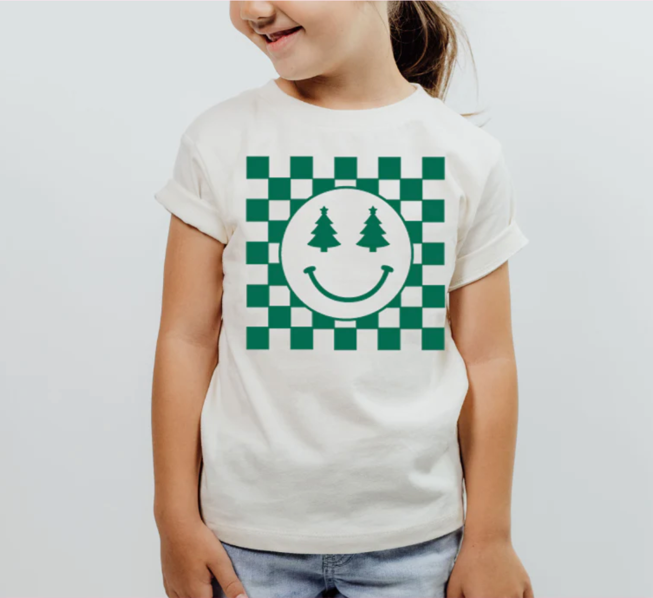 Screen Print Transfer - Checkered Christmas Smile (YOUTH SIZED)