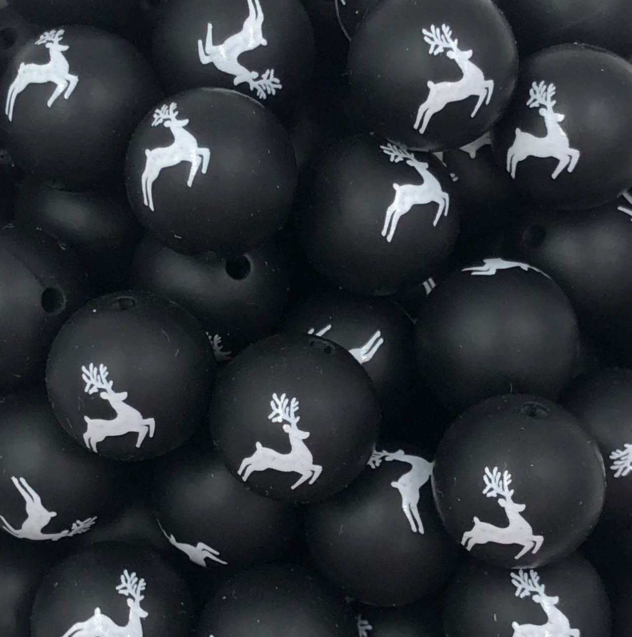 15mm Printed Silicone Bead - Black Reindeer