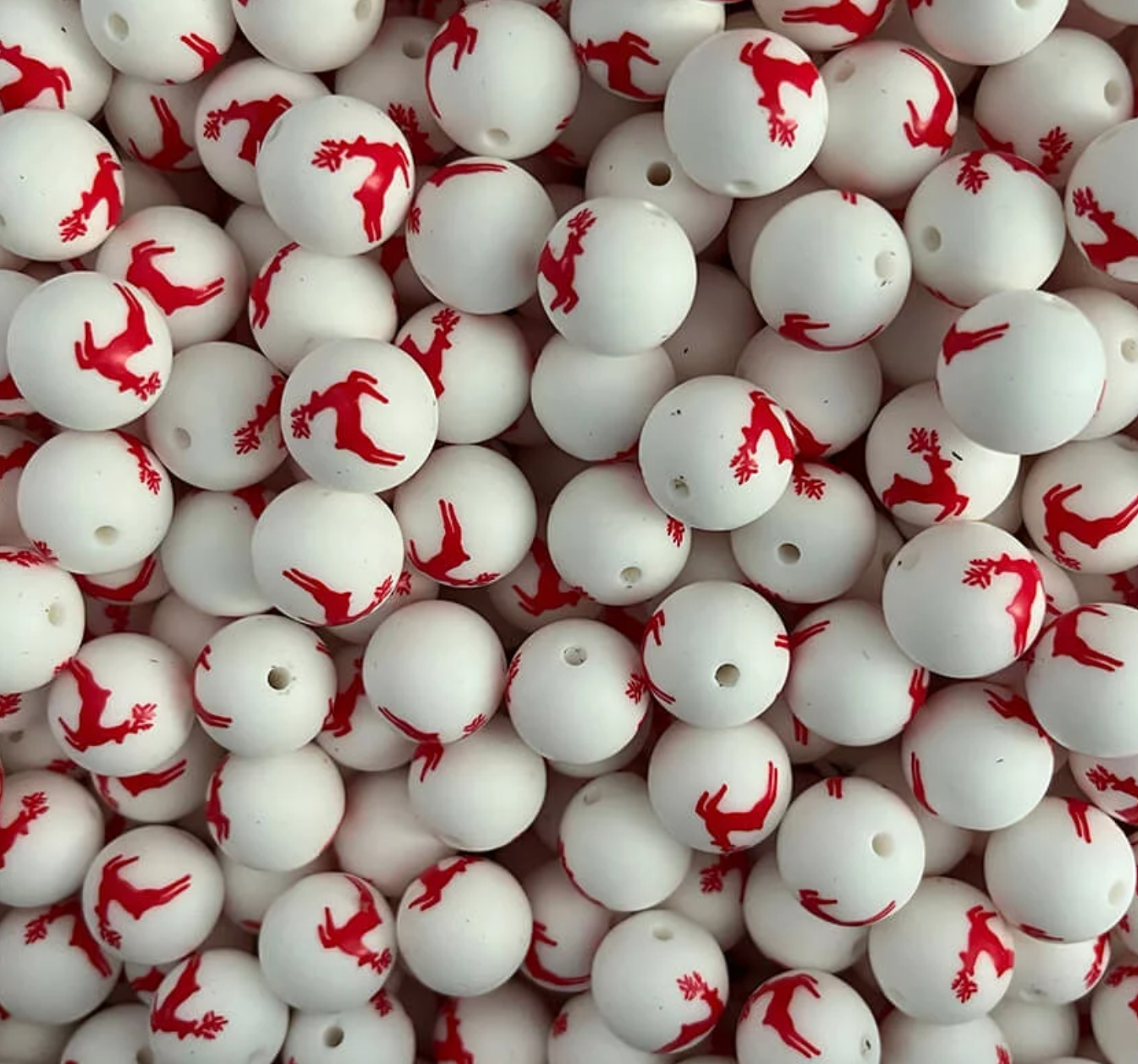 15mm Printed Silicone Bead - Red Reindeer