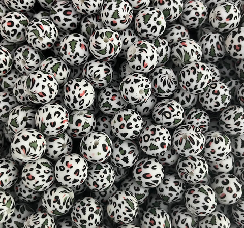 15mm Printed Silicone Bead - Christmas Leopard