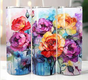 Skinny Tumbler Sublimation Wrap - Bright Roses