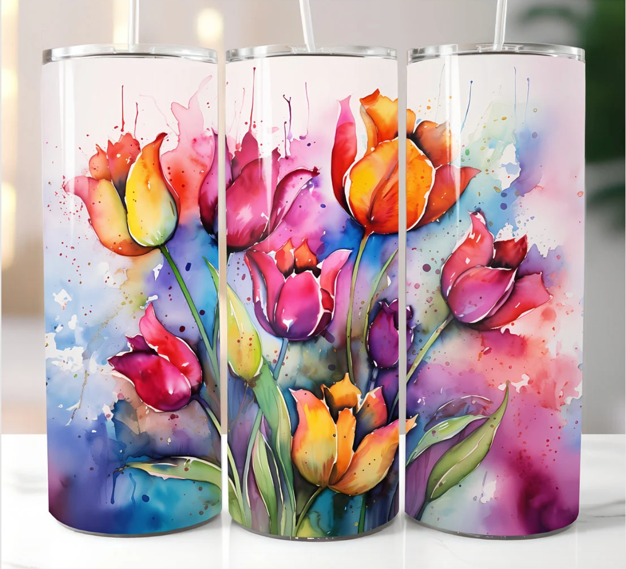 Skinny Tumbler Sublimation Wrap - Bright Tulips