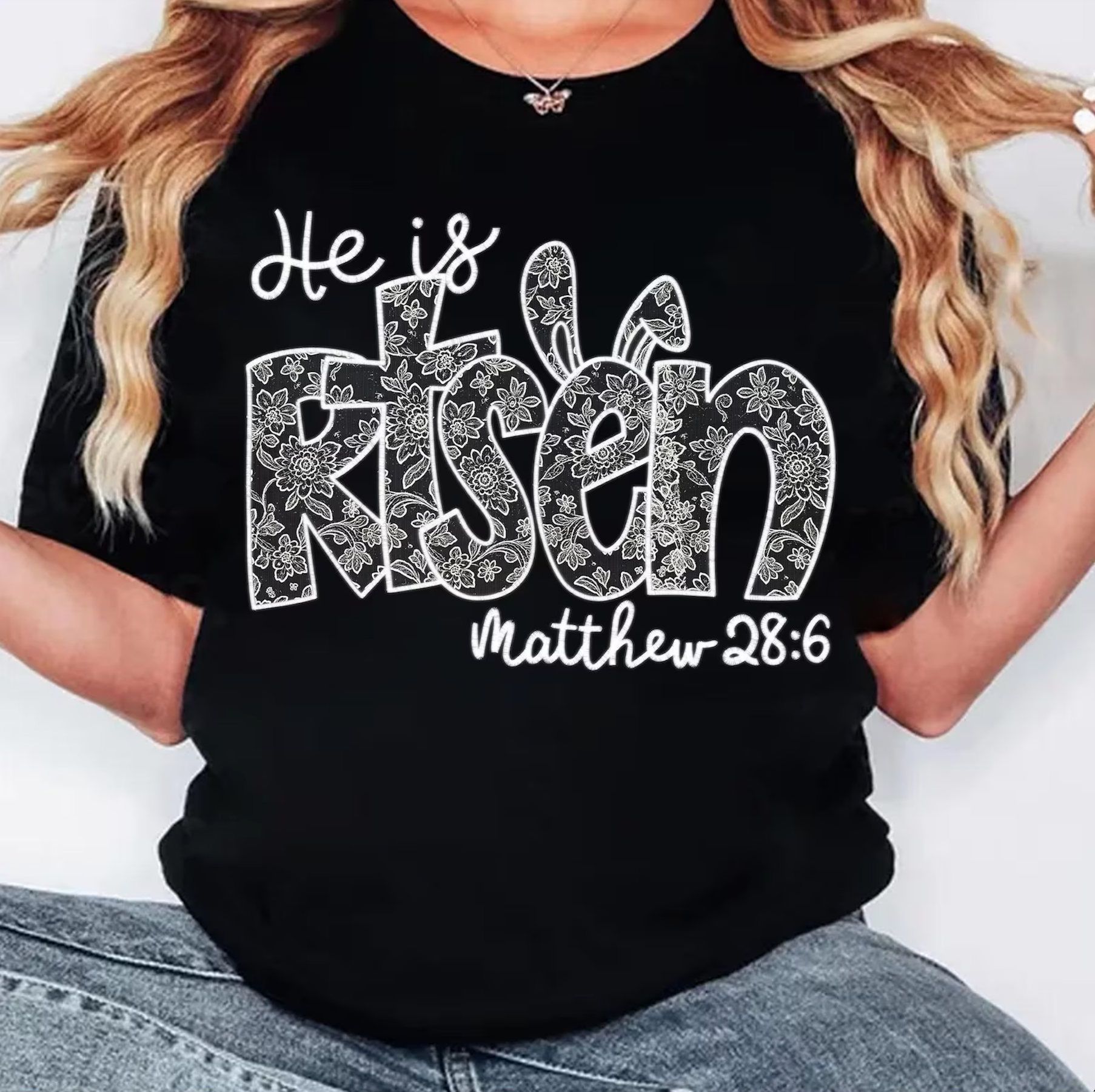 DTF Full Color Transfer - He Is Risen - Lace Pattern