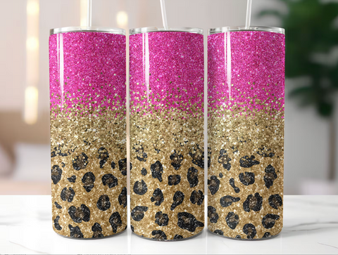 Skinny Tumbler Sublimation Wrap - Hot Pink Gold Leopard