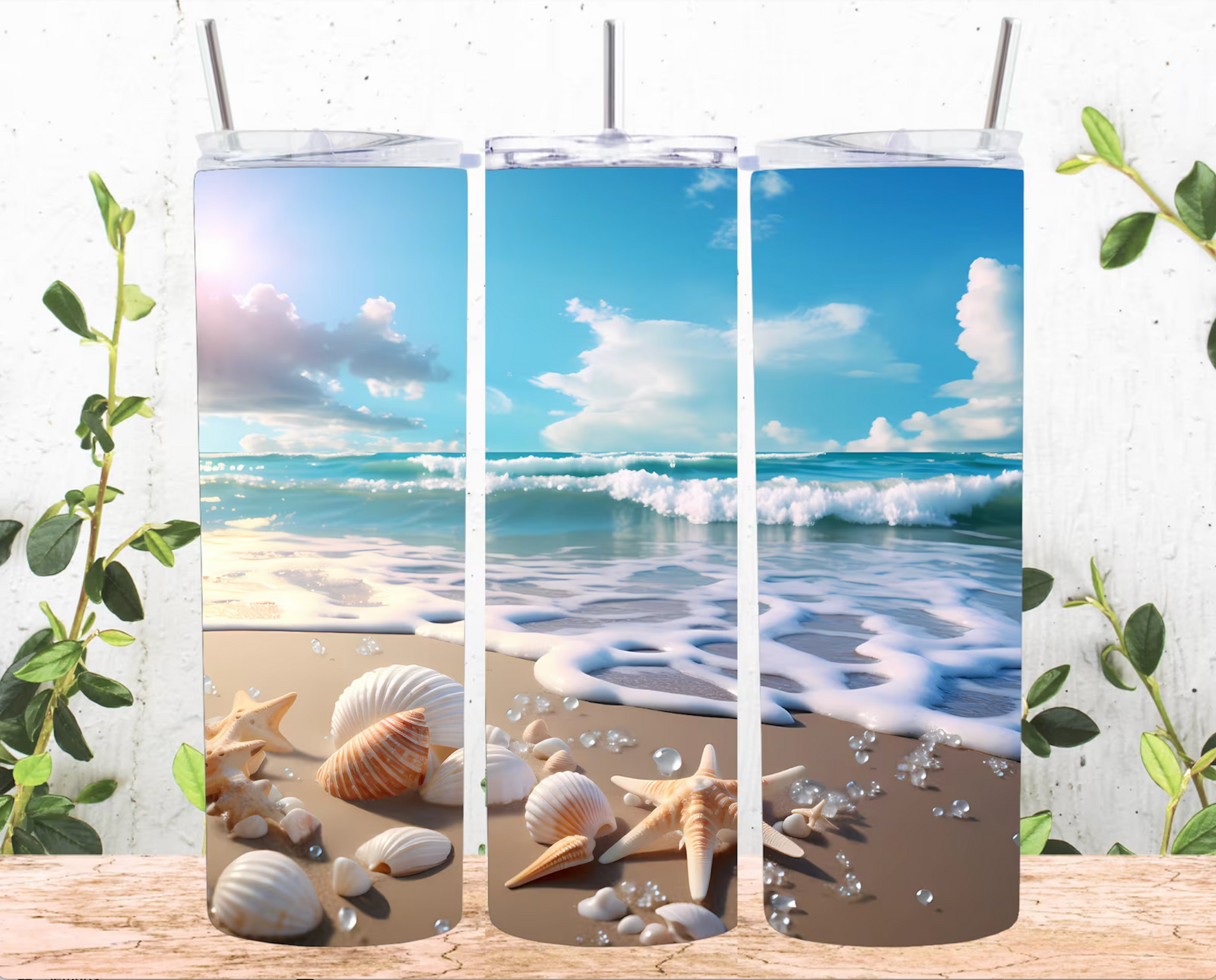 Skinny Tumbler Sublimation Wrap - Beach Seashells