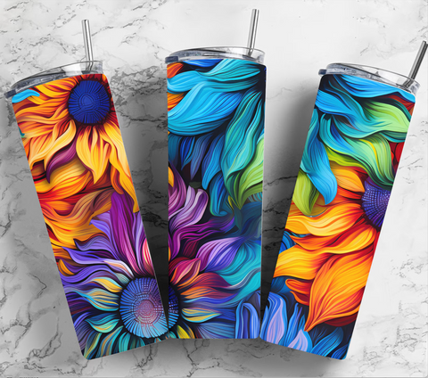 Skinny Tumbler Sublimation Wrap - Neon Sunflowers