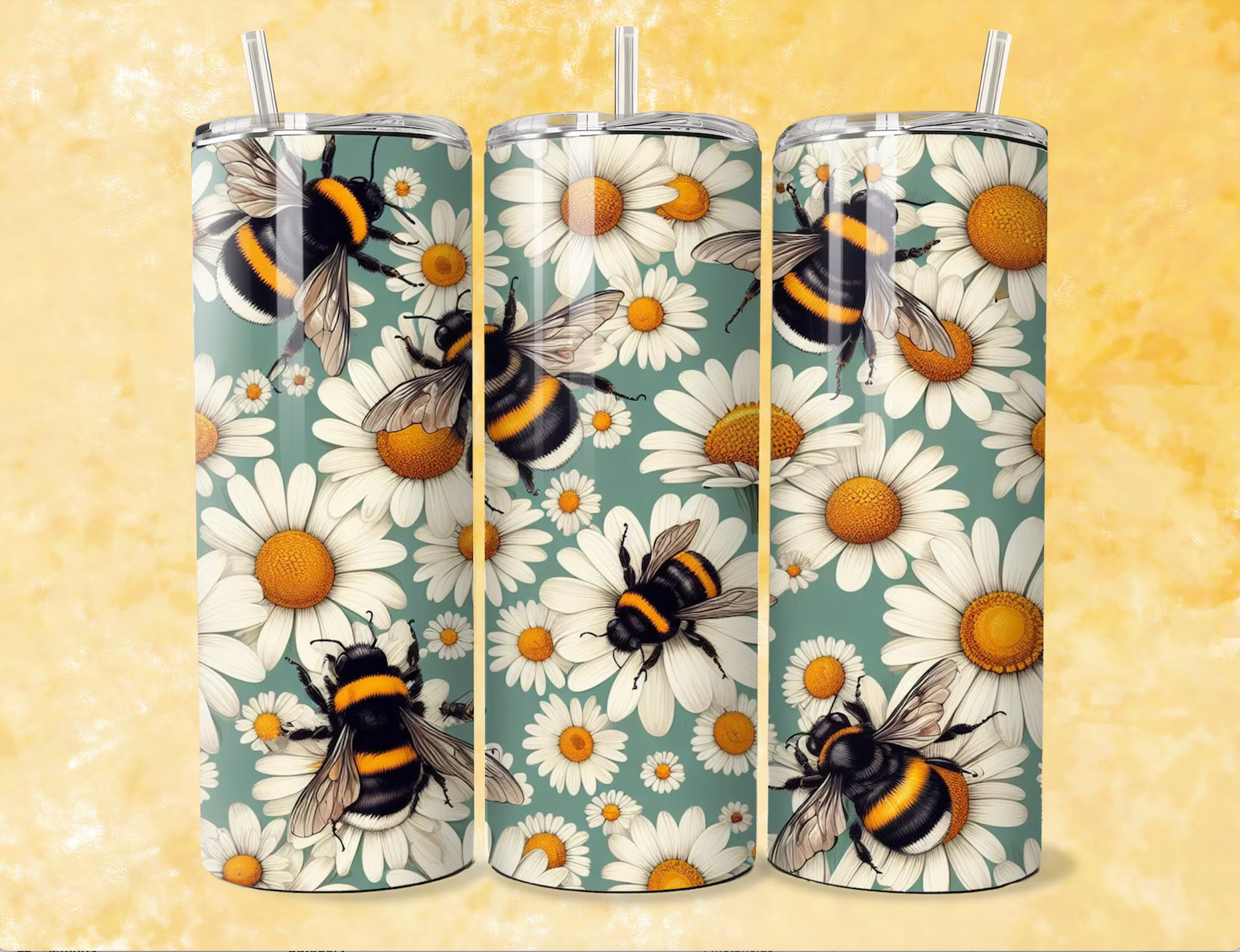 Skinny Tumbler Sublimation Wrap - Bees & Daisies