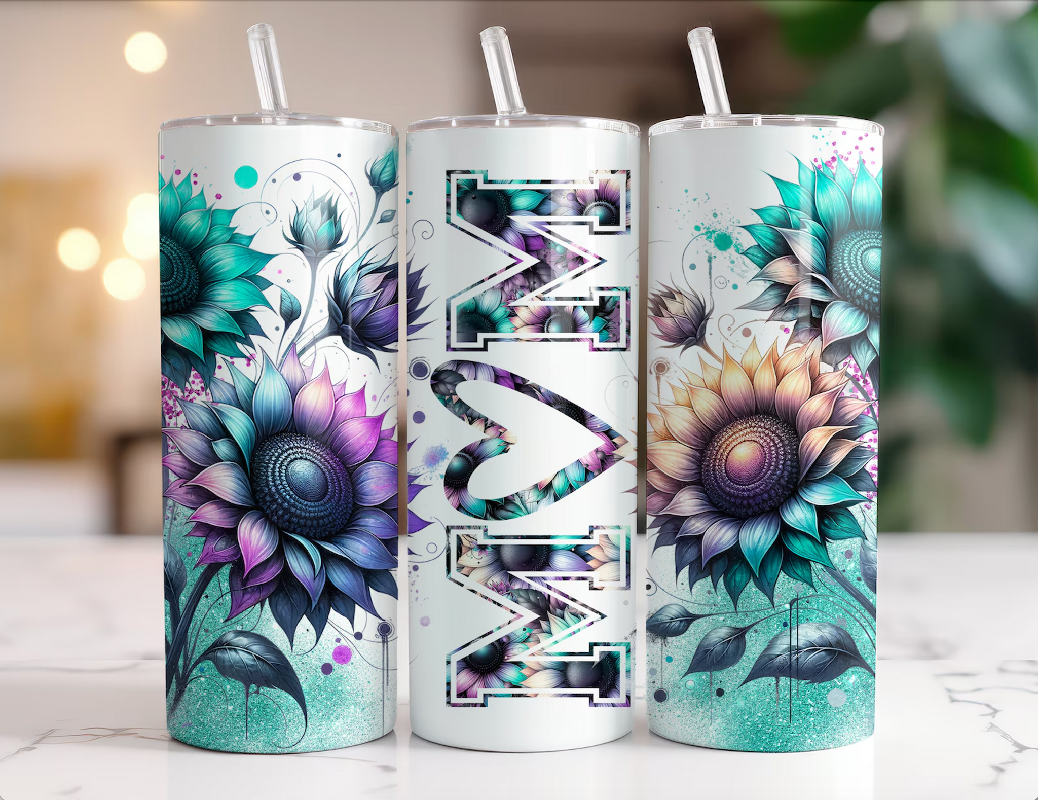 Skinny Tumbler Sublimation Wrap - Mom Teal Floral