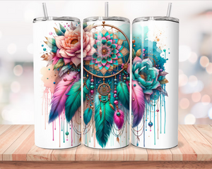 Skinny Tumbler Sublimation Wrap - Teal Dream Catcher