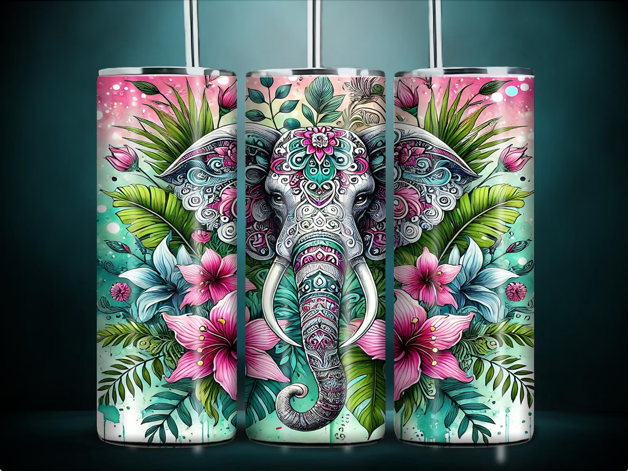 Skinny Tumbler Sublimation Wrap - Jungle Elephant