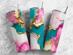Skinny Tumbler Sublimation Wrap - Pink Gold Teal Paint