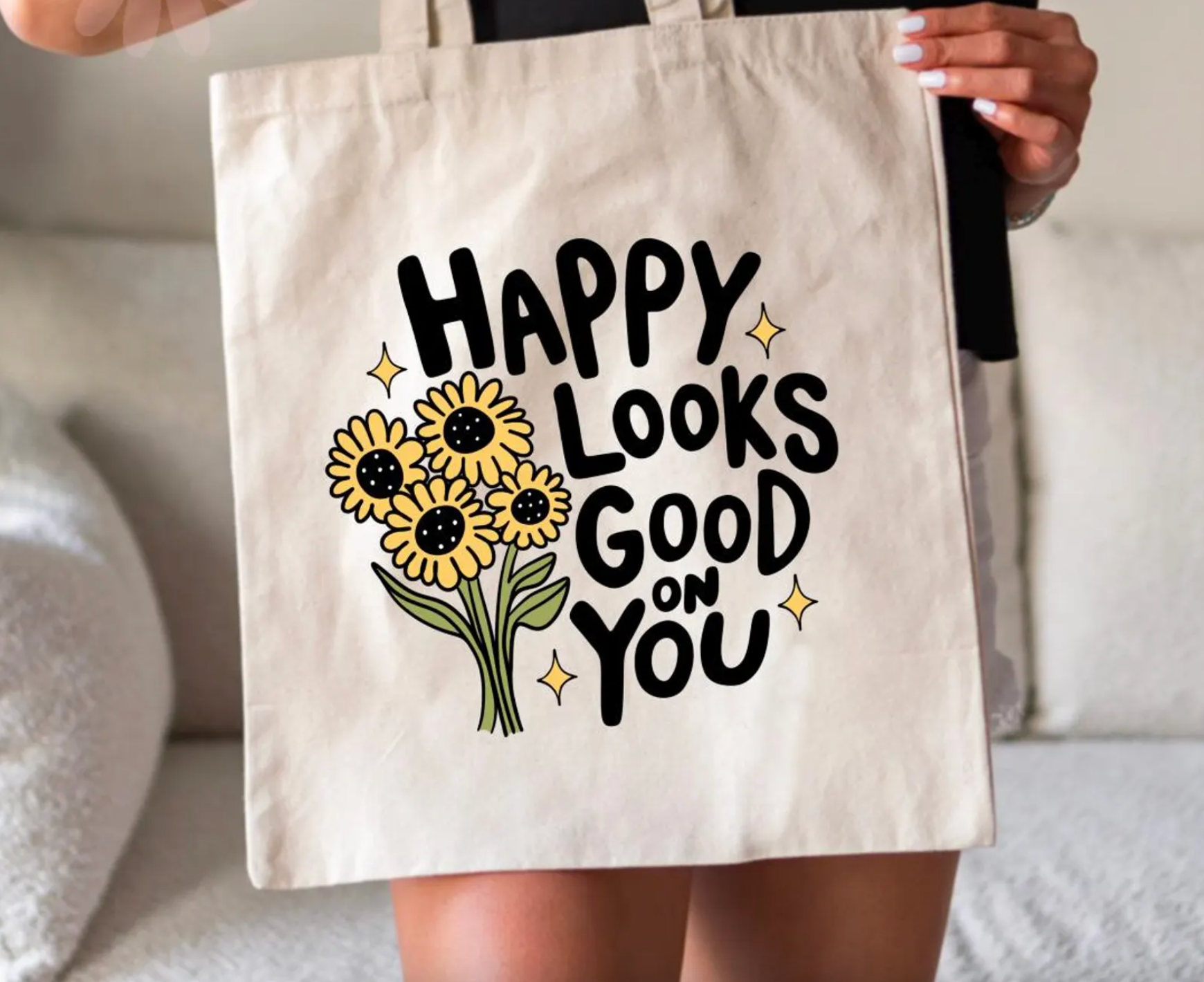 DTF Full Color Transfer - Happy Looks Good On You Yellow Flowers