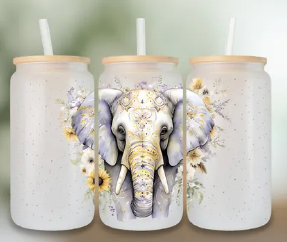 16oz UV DTF Wrap - Elephant Flowers