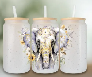 16oz UV DTF Wrap - Elephant Flowers