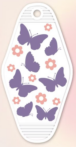 UV DTF Motel Keychain Decal - Purple Butterflies Pink Flowers