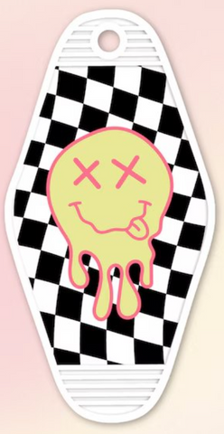UV DTF Motel Keychain Decal - Check Smiley X Eyes