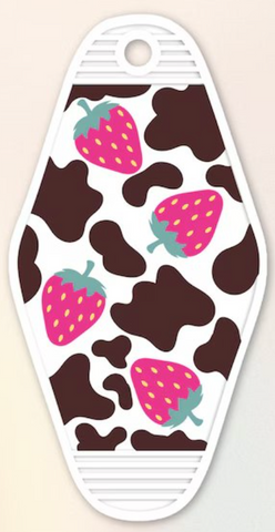 UV DTF Motel Keychain Decal - Strawberry Cow Print