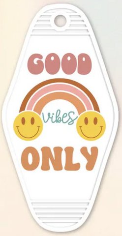 UV DTF Motel Keychain Decal - Good Vibes Only Smiley Rainbow