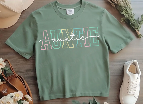 DTF Full Color Transfer - Auntie Script & Collegiate