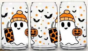 16oz UV DTF Wrap - Cute Ghost Cow Print Coffee