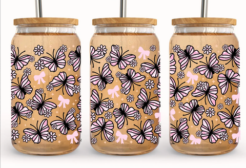 16oz UV DTF Wrap - Pink Butterflies