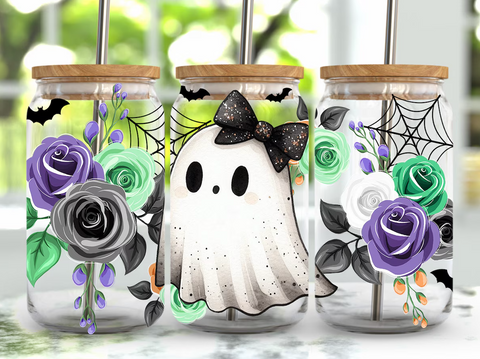 16oz UV DTF Wrap - Black Bow Roses Ghost